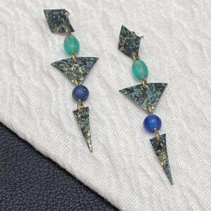 Blue Green Artisan Drop Earrings
